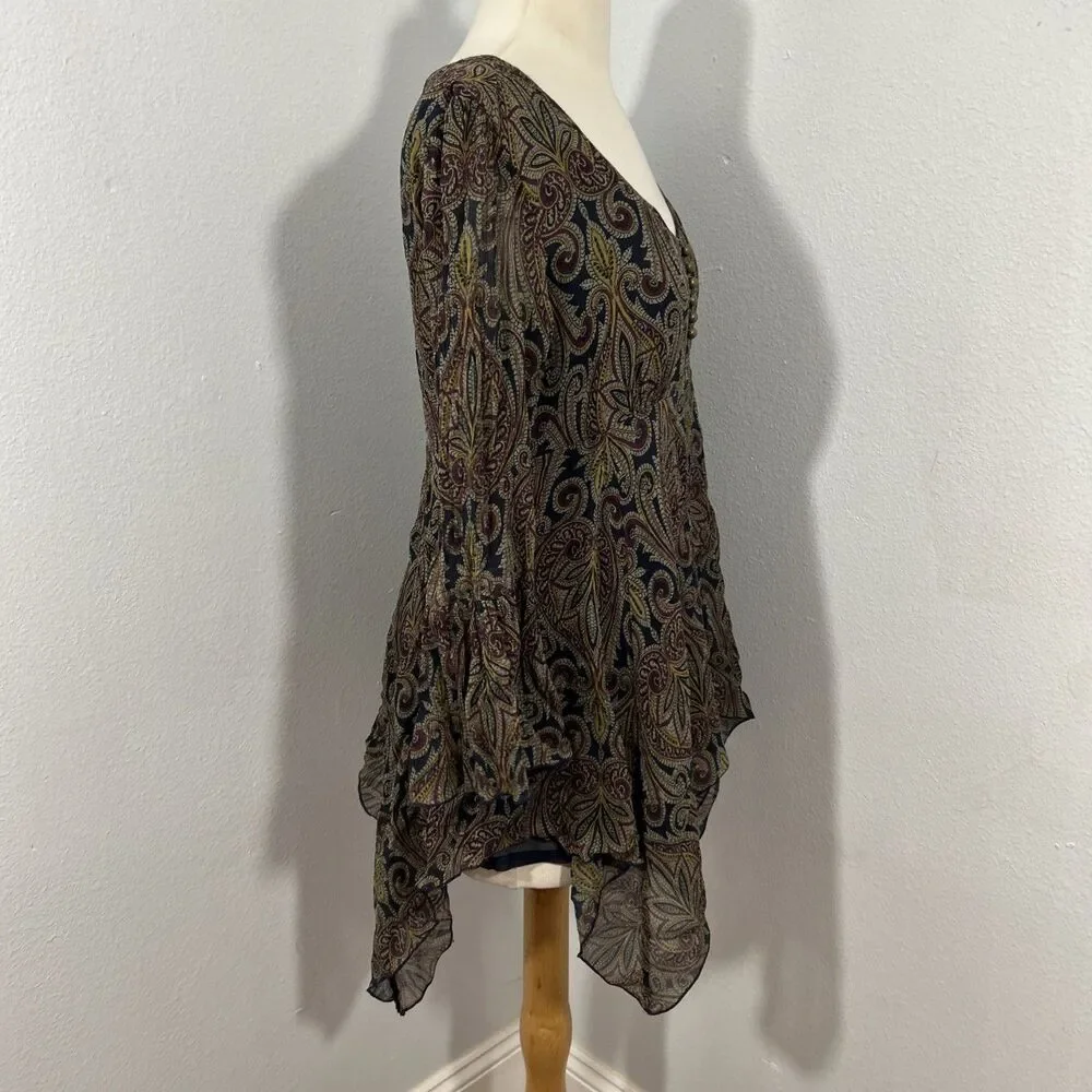 Michael Kors Babydoll Blouse Womens M Silk‎ Gypsy Handkerchief Hem Fairycore